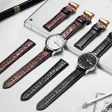 2021 Leather Engraved High Quality Luxury Genuine Leather Watch Strap Rose Gold Buckle Custom Genuine Leather Watch Strap